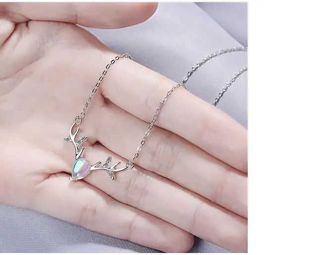 925 стерлингового серебра опал Животные Олень лося Шарм ожерелья и подвески для