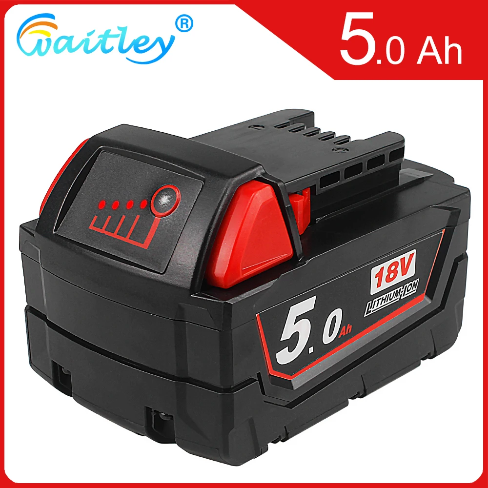 

M18 18V 5.0Ah Red Replacement Li-Ion Battery for Milwaukee M18B6 18V Tools Lithium-Ion Battery 48-11-1860 48-11-1850 48-11-1820