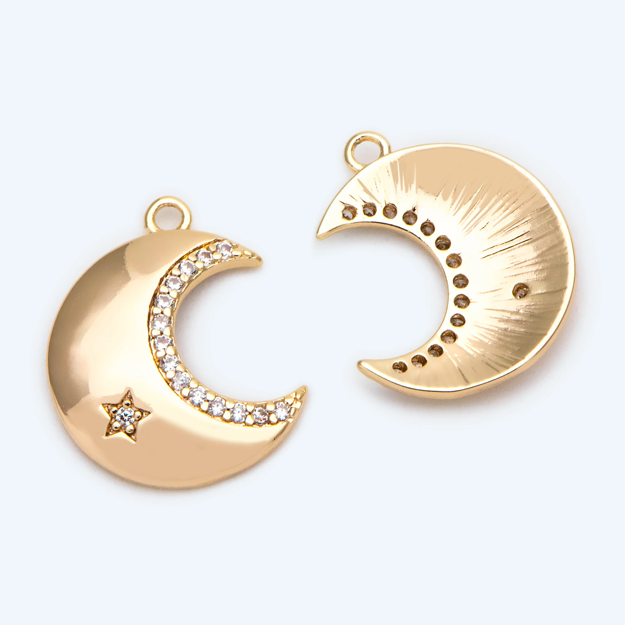 

4pcs CZ Paved Moon Charms, Gold plated Brass Moon Pendants Earrings Bracelet Accessories DIY For Jewelry Carfts Making (GB-2361)