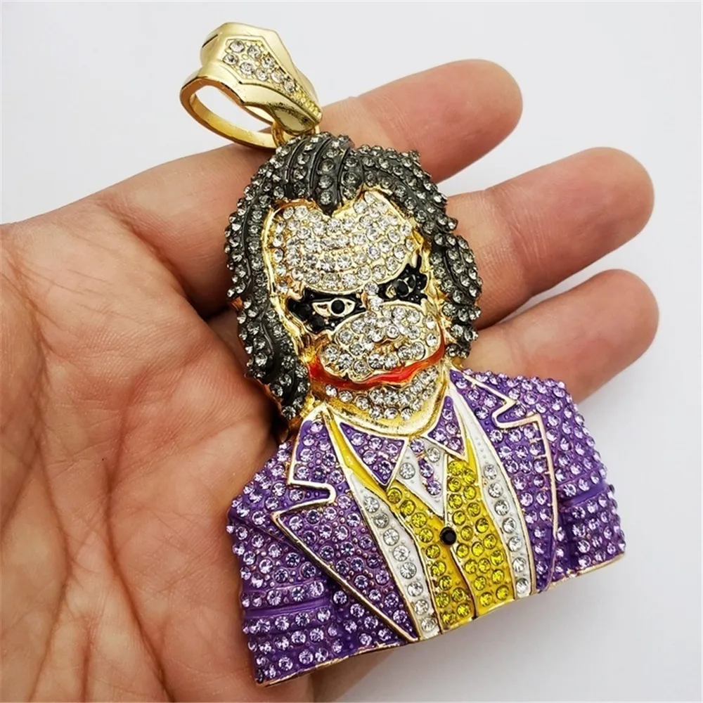 

Hip Hop Clown Movie Characters Punk Necklace Pendant With Rope Chain Bling Cubic Zircon Cool Men's Rock Biker Jewelry Gift