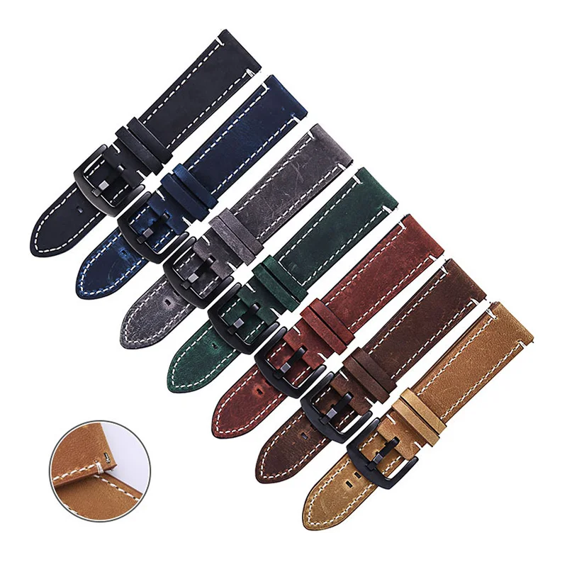 

Watch Band 18mm 20mm 22mm 24mm Watchbands Leather Strap Red Blue Green Black Brown Wristwatch Belt with Quick Release Spring Bar