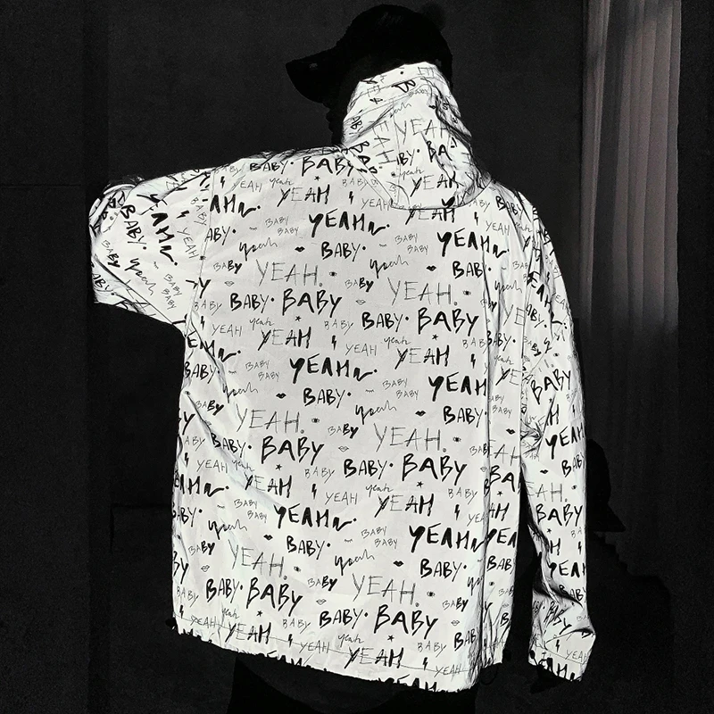 Мужская Светоотражающая куртка с капюшоном в стиле хип хоп|Мужские куртки| |