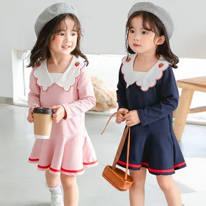 2 3 4 5 6 Y Baby Girl Dress Korean Style Strawberry Embroidery Lace Collar Ruffle Dress for Girl Kids Long Sleeve Princess Dress