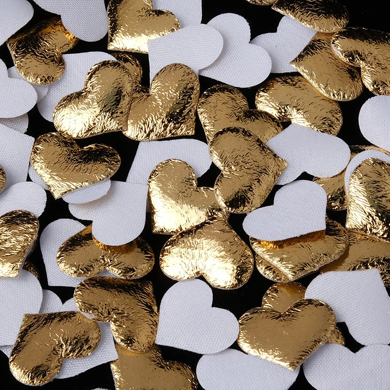 

1000pcs/lot 20mm Gold/Silver Color Sponge Satin Fabric Heart Petals Wedding Confetti Table Bed Heart Petals Wedding Decoration