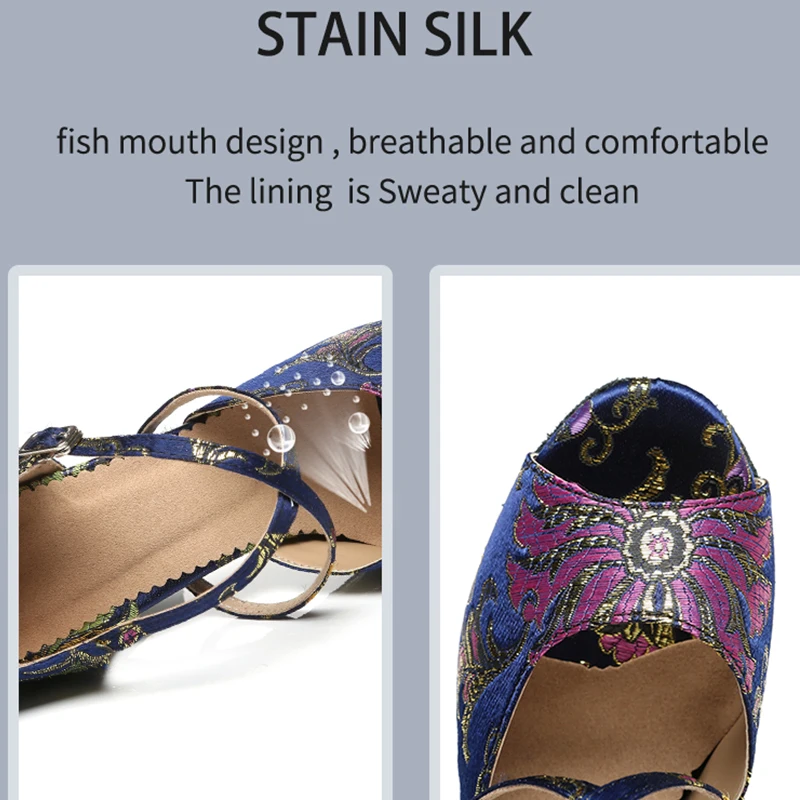 Girls Silk Latin Ballroom Dance Shoes for Women Black Blue Waltz Salsa Dancing Kids Soft Botoom Latino Woman | Спорт и развлечения