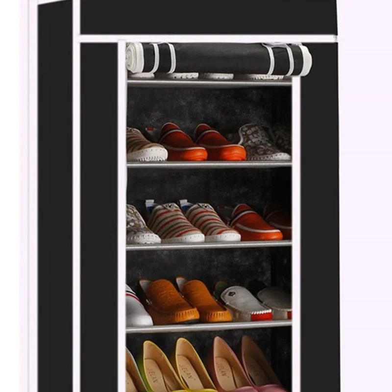 

【USA READY STOCK】Room-saving 10-Layers 9 Lattices Non-woven Fabric Shoe Rack Black This 10-layer shoe rack provides your shoes
