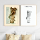 Карта Португалии плакат, черно-белая Настенная картина, принты, офисный декор, карта Португалии, современная настенная Картина на холсте, домашний декор