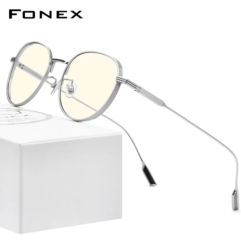 

FONEX Pure Titanium Anti Blue Light Blocking Glasses Women 2020 New Vintage Round Antiblue Rays Computer Eyeglasses Men FAB013