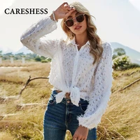 careshess summer women blouses tops white shirts button v neck cardigan top loose long sleeve oversized shirt fashion clothes