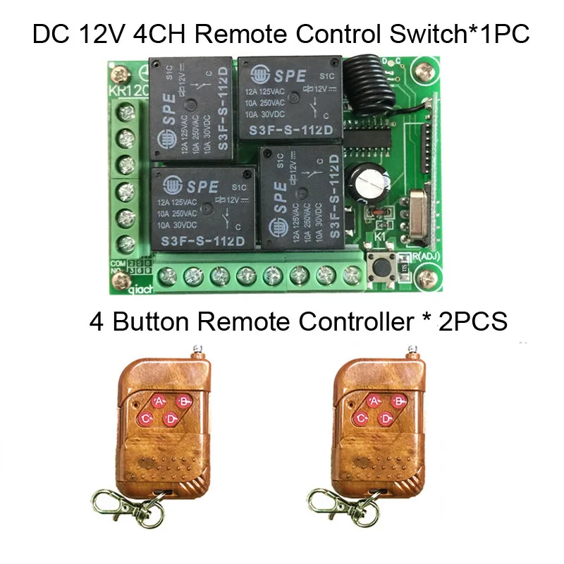 1 Receiver and 2 RC 433 МГц Универсальный беспроводной пульт дистанционного управления DC 12 В 4CH релейный модуль приемника RF 4 кнопки светильник ворота гаража дистанционное управление - Цвет: 1 Receiver and 2 RC