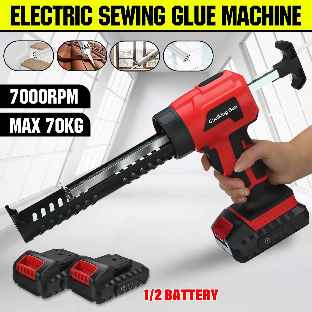 

New Wireless Electric Caulking Gun Cement Glass Adhesive Applicator Tools Glue Seal Machine 70KG Propulsion With 2Pcs Battery