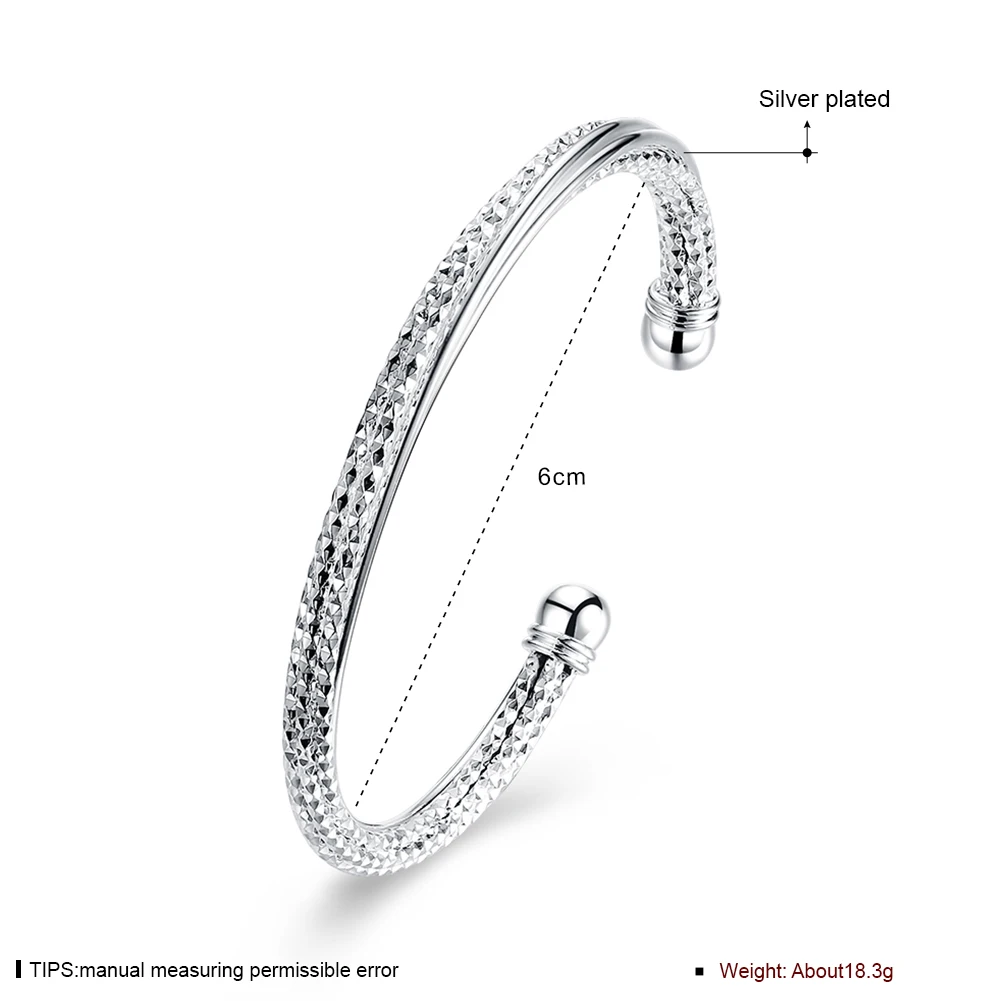 

Charm Silver Plated Open Bangle Cuff Bracelet Simple Style with Shiny Embroidery for Women Men Gift Luxury Jewelry SPCB269