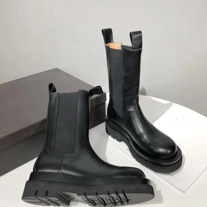 

Ботинки Челси женские из натуральной кожи, на толстой подошве, с круглым носком