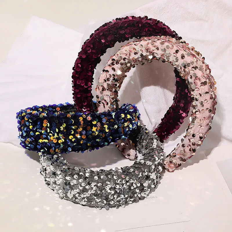 

Wide Brimmed Fish Scale Sequins Sponge Hair Hoop Glitter Head Hoop Shiny Colorful Shining Sequins Headband Hair Accessories