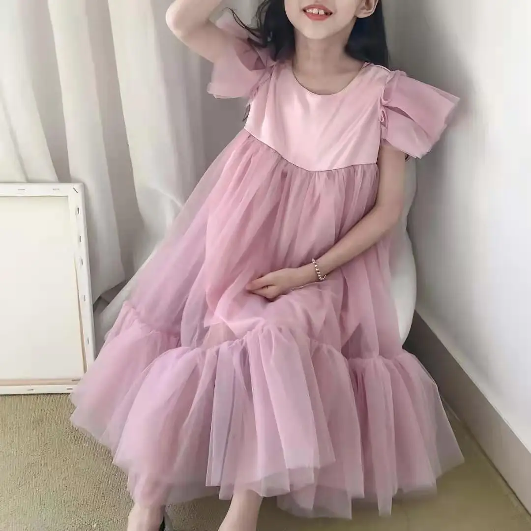 

2021 Baby Girls Clothes New Spring Princess Party Frocks Fly Sleeve Girl Dress Kids Lace Dress For Summer Children Clothing