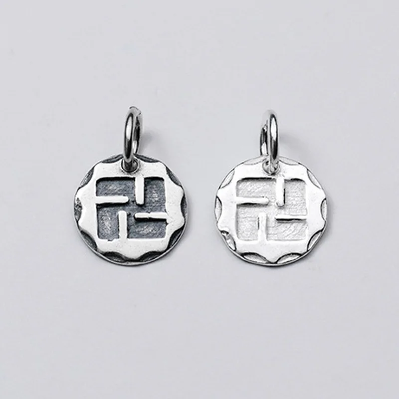 

Кулон из серебра 925 пробы с буддистским символом, круглые подвески, двухсторонние Резные узоры, серебряная подвеска «сделай сам», ювелирные ...