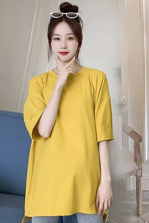 

810# Summer Cotton Maternity Tees Large Size Loose T Shirt Clothes for Pregnant Women Stylish Casual Pregnancy Tops