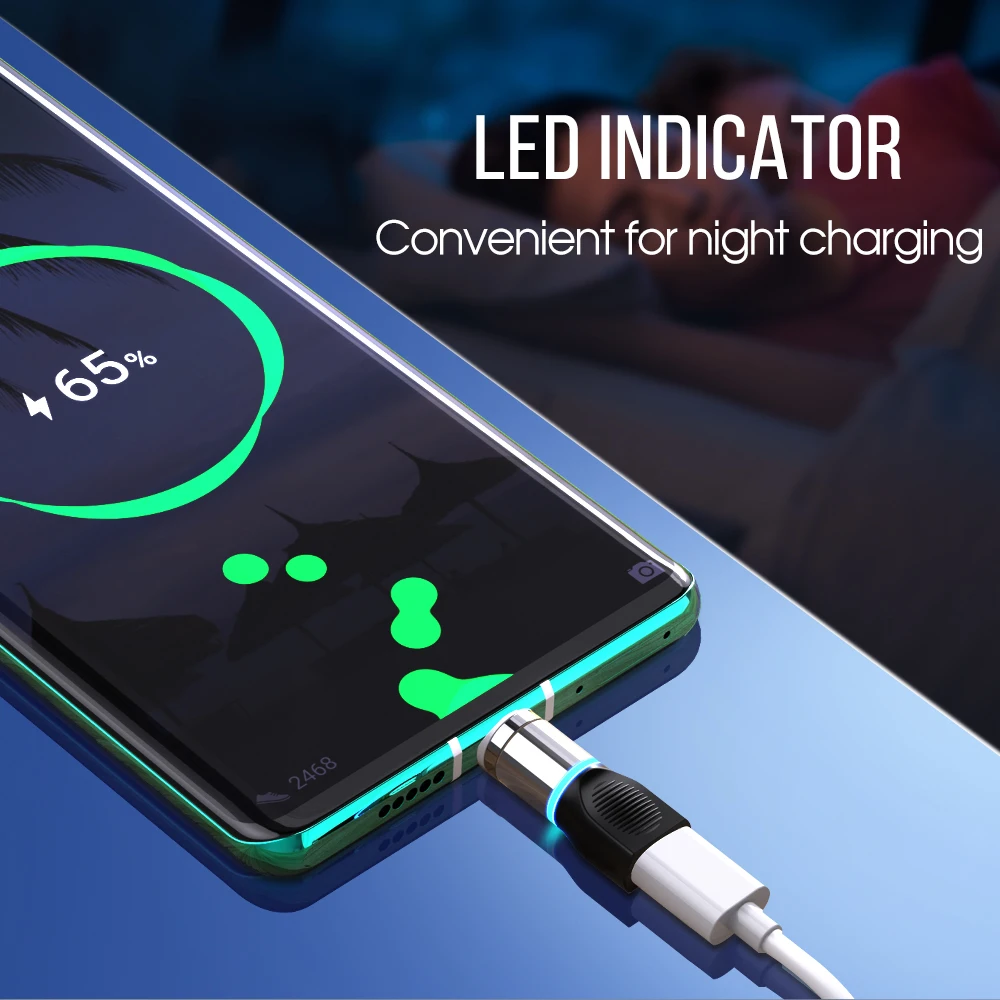 Магнитный адаптер YKZ с разъемом USB Type-C Micro для подсветки C на Type быстрая зарядка