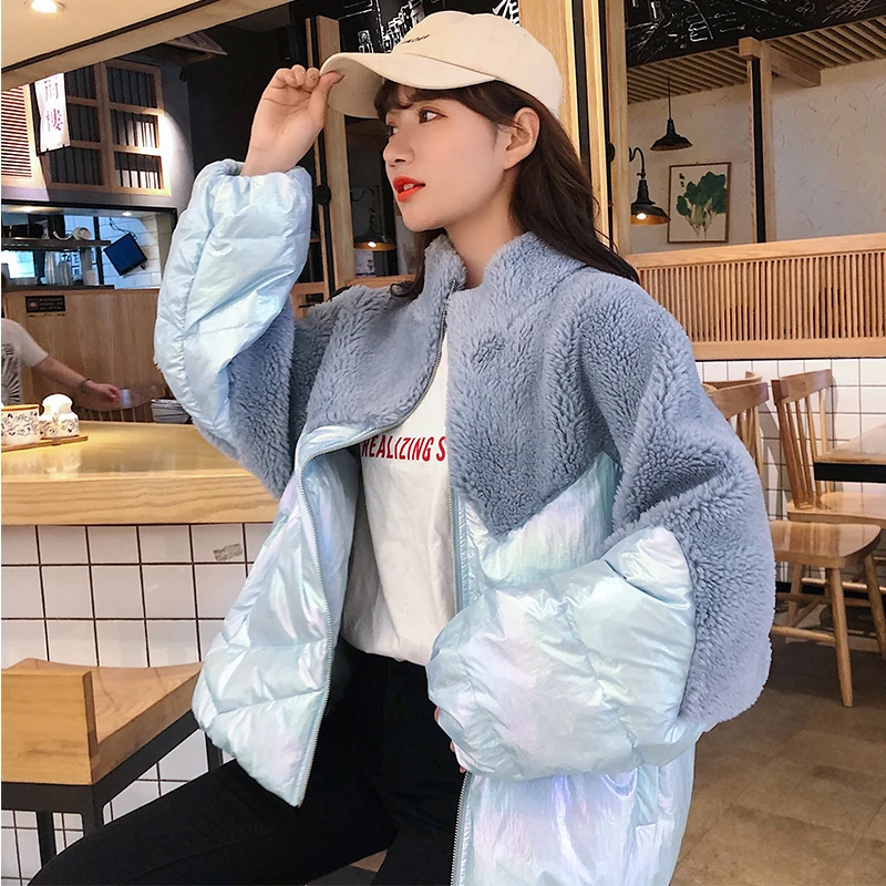 Fitaylor новая зимняя Для женщин светлая сторона лоскутное овечьей Меховая куртка