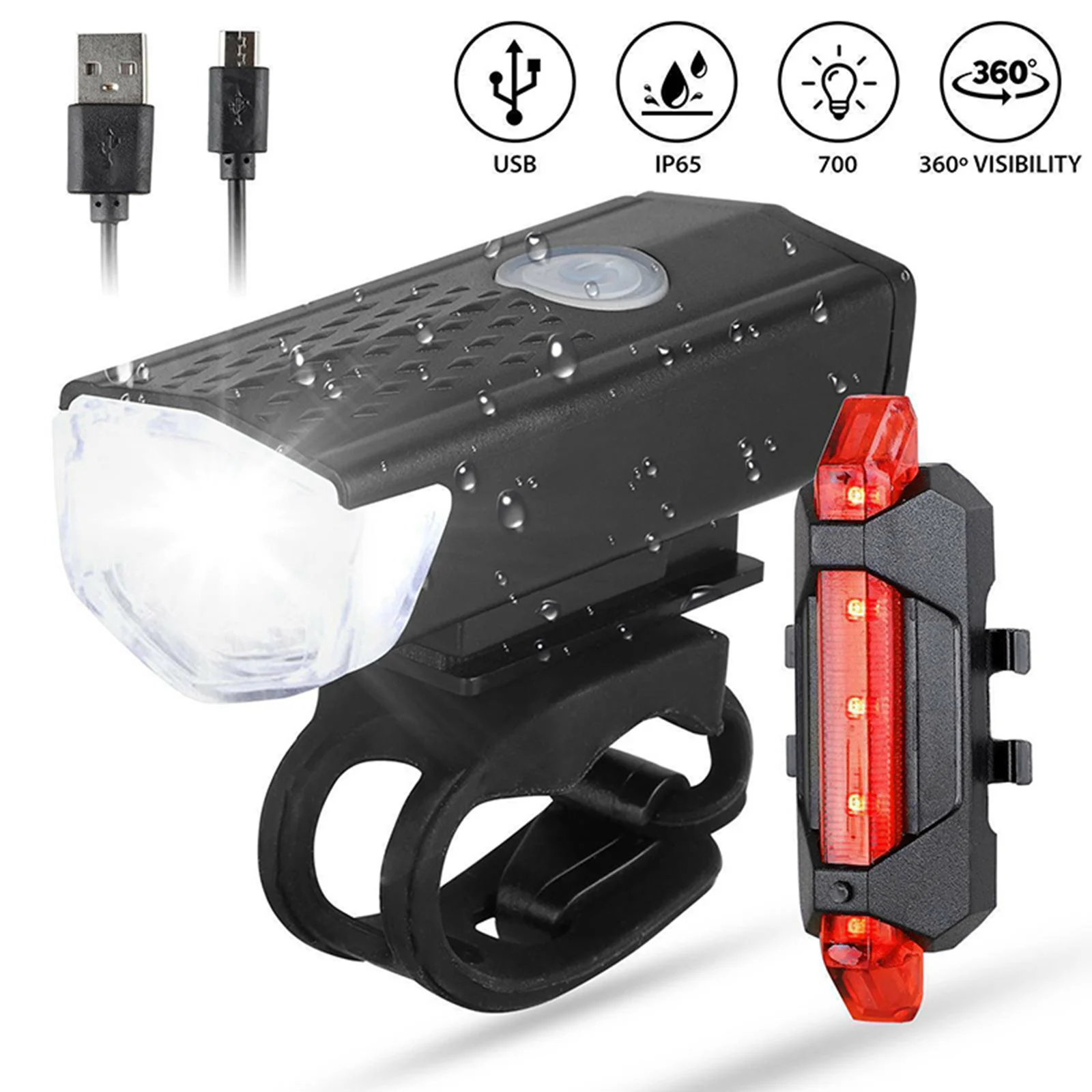 

Ultra Bright USB Rechargeable Bike Light Set LED Lights for Bicycle IP65 Waterproof Bicycle Front Headlight and Back Taillight