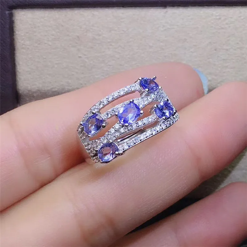 Акция кольцо из натурального танзанита 3 мм * 4 цельное серебра 925 пробы с