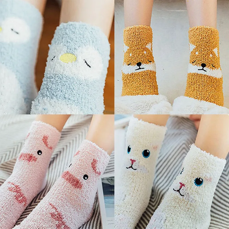 Зимние теплые мягкие носки с милыми животными собаками пандой кошкой Свинкой