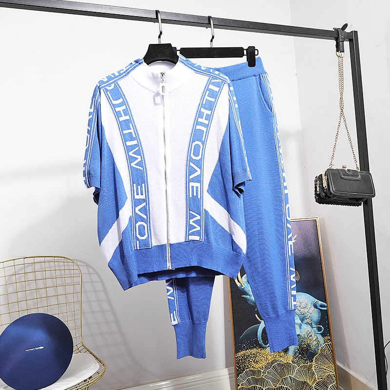 

Summer dress 2020 new recreational suit women's short sleeve ice silk knitting two-piece set