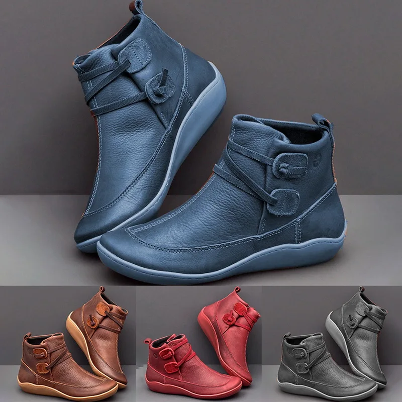 

Ankle Boots Women PU Leather Women Winter Cross Strap Fashion Vintage Punk Warm Short Boots Flat Ladies Shoes Woman Botas Mujer