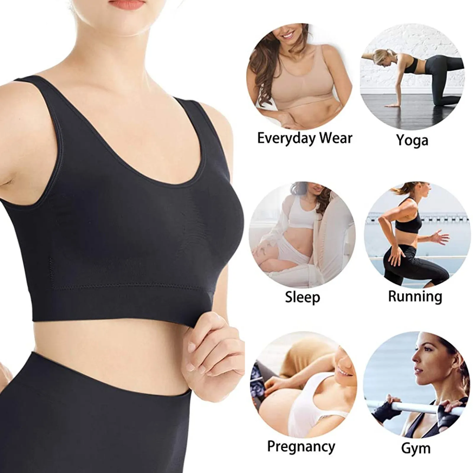 

2-Pack bras lingerie plus size underwear women Seamless Sports Bra Wirefree Yoga Bra with Removable Pads