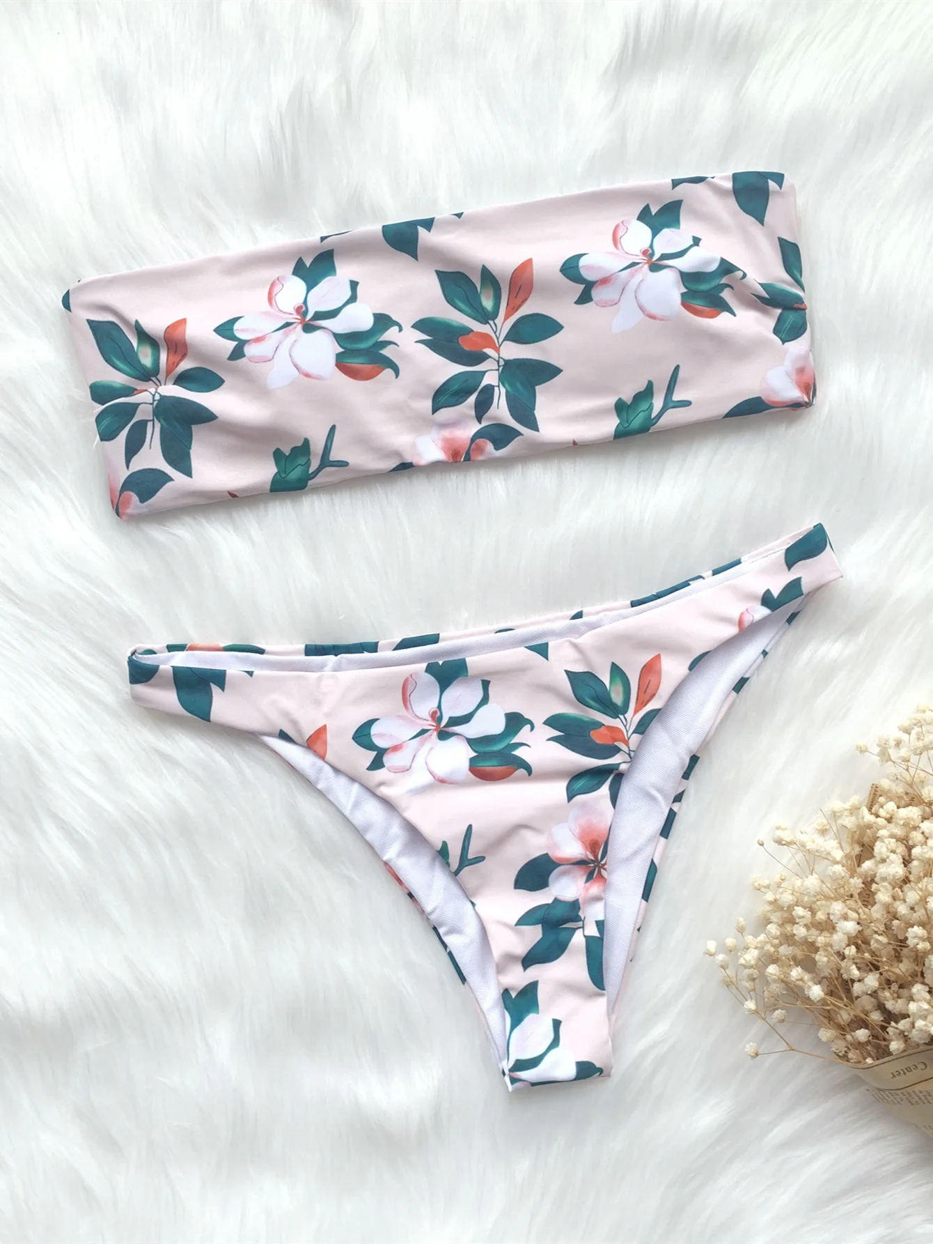 

Ms WILK new printed female swimsuit bikini swimsuit bikini swimsuit strapless swimsuit with flowers