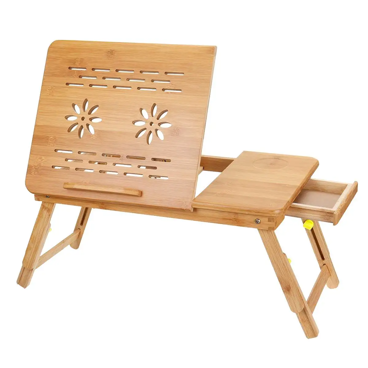 

Bamboo Rack Shelf Dormitory Bed Lap Desk Adjustable Book Reading Tray Stand 50x30x25cm
