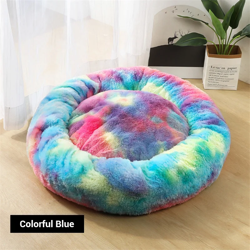 colorful blue Славная KEK зима кровать собаки мягкий теплый класса люкс в форме пончика собаки кровать для малых и средних собак кошек кровать любимчика диван моющиеся круглый щенок дома коврик - Цвет: colorful blue
