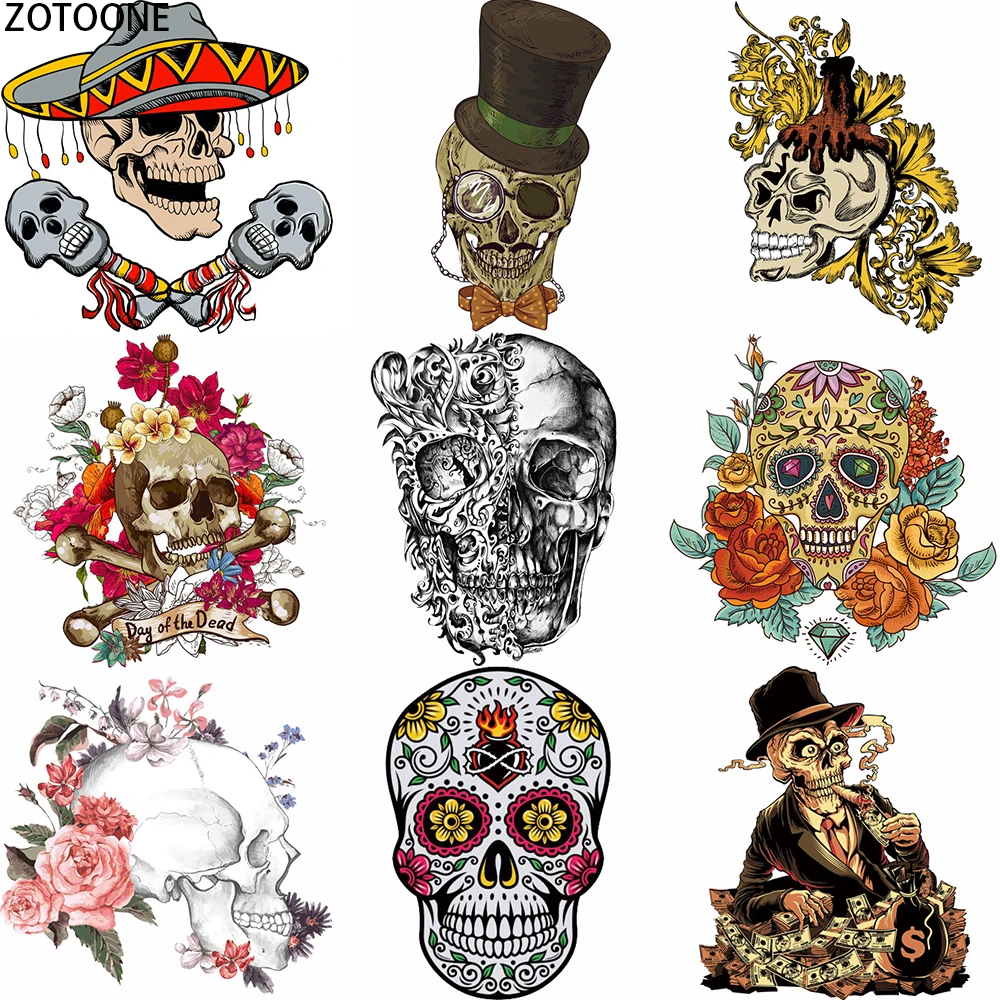 

ZOTOONE Skull Punk Iron on Transfer Patches Appliques for Clothing T-shirt Fusible Patch Thermo Stickers Applications on Clothes