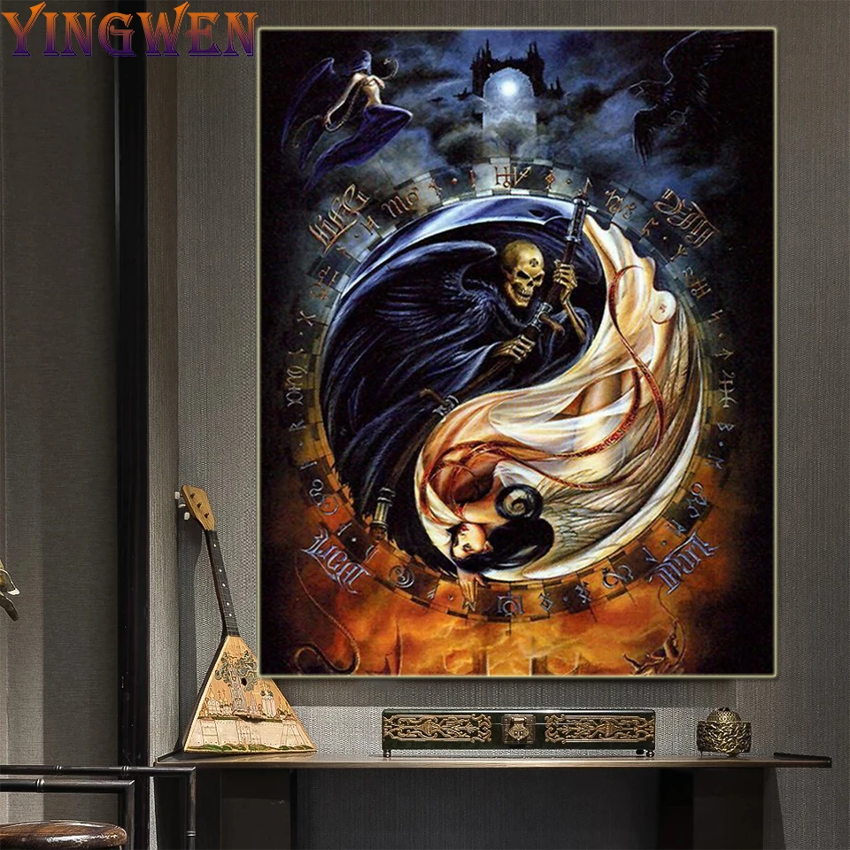 

DIY Diamond Painting Grim Reaper And Woman Full Diamond Embroidery Tai Chi Bagua Diagram Cross Stitch Mosaic Picture Home Decor