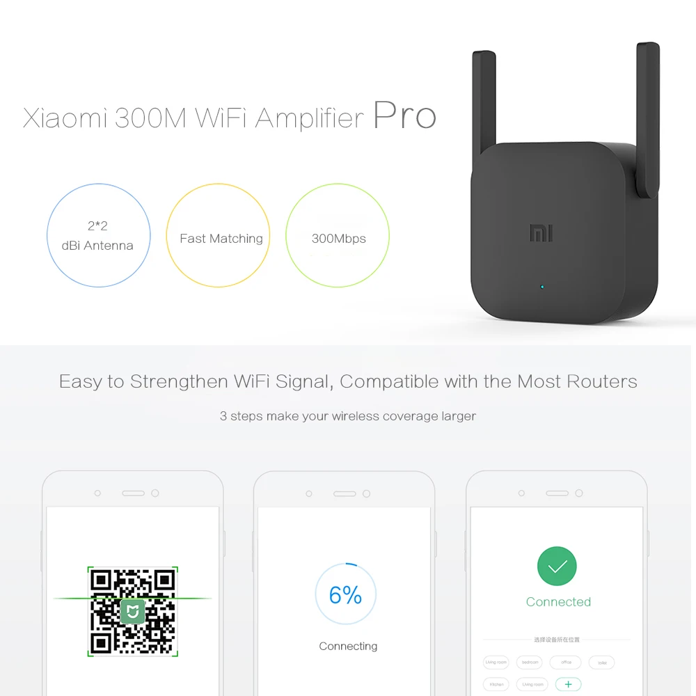 Wi-Fi-повторитель Xiaomi Pro Router 300Mbps Mi Amplifier 2 4G усилитель сигнала антенны для дома и