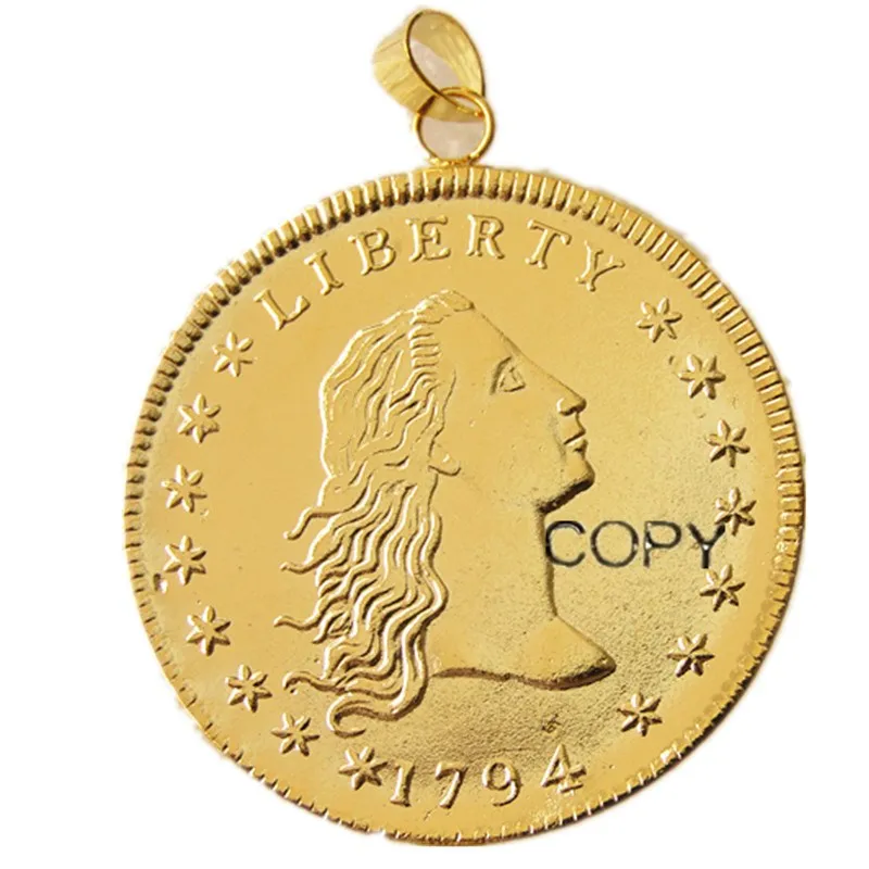 

P (21) монета кулон США 1794 струящиеся волосы ожерелье позолоченные монеты модные ювелирные изделия