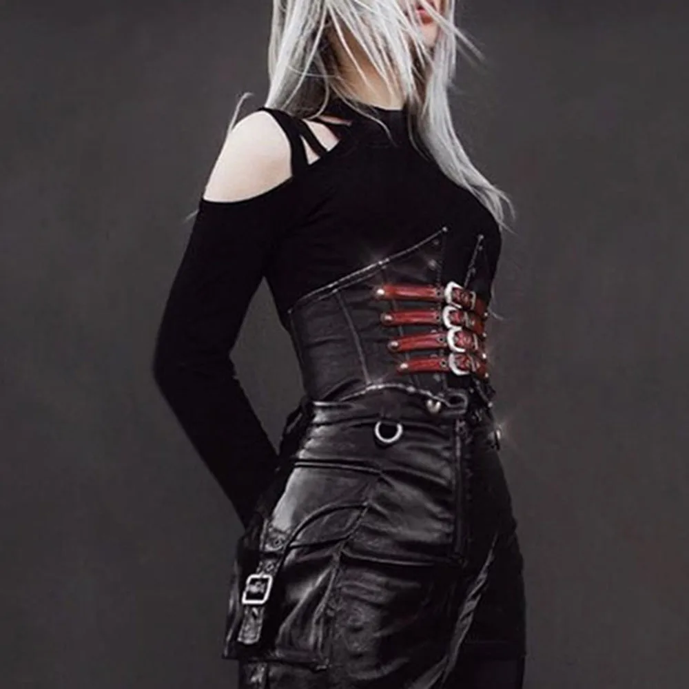 Женская футболка с длинным рукавом винтажная черная вырезами гранж готика