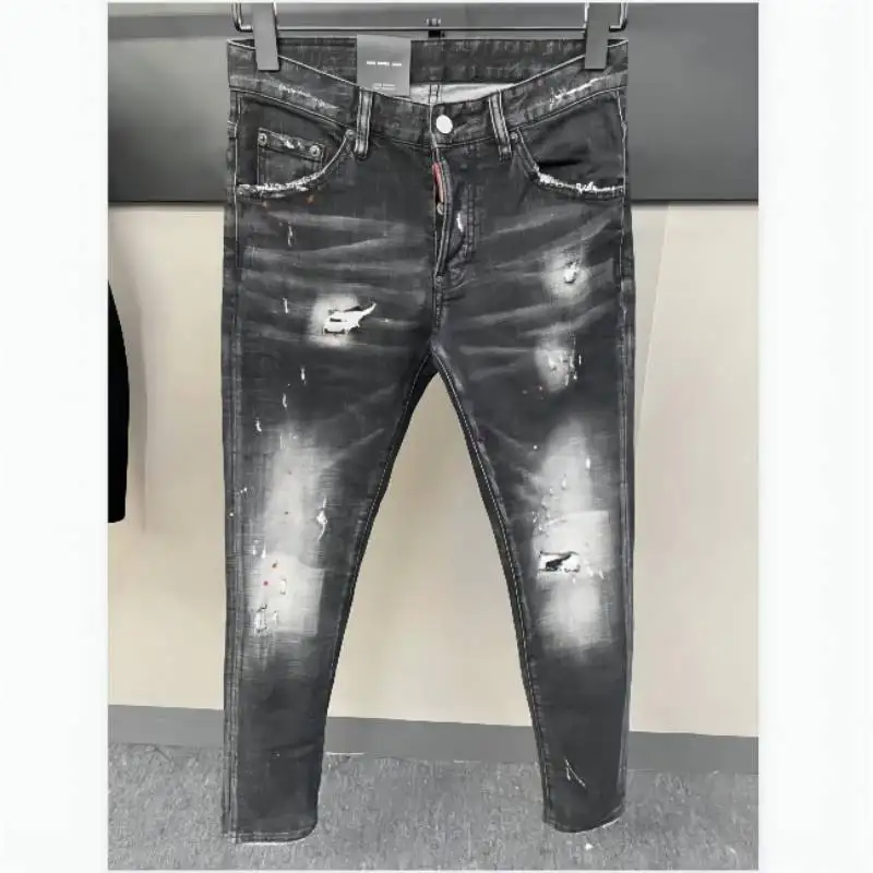 

DSQUARED2 Women/Men's Slim Jeans Straight Leg Motorcycle Rider Hole Pants 072#