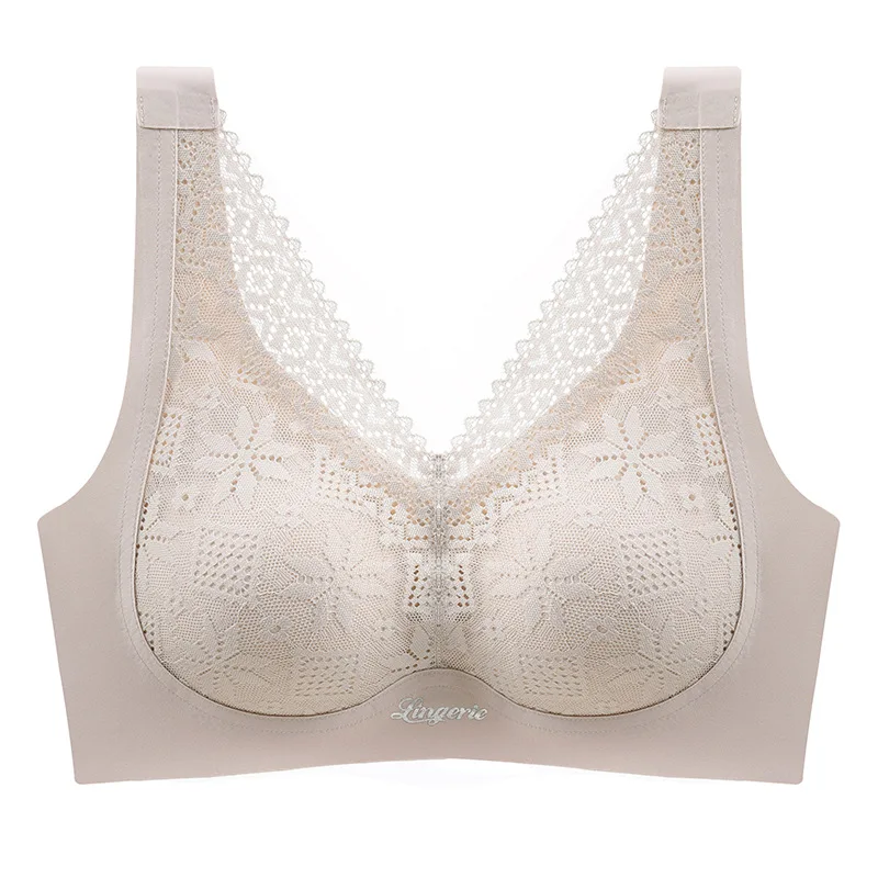 

Seamless Lace Soft Push Up Bra For Woman Nylon 3/4 Cup Four Hook-And-Eye Wire Free Bralette Everyday Lingerie Lady Dropshipping