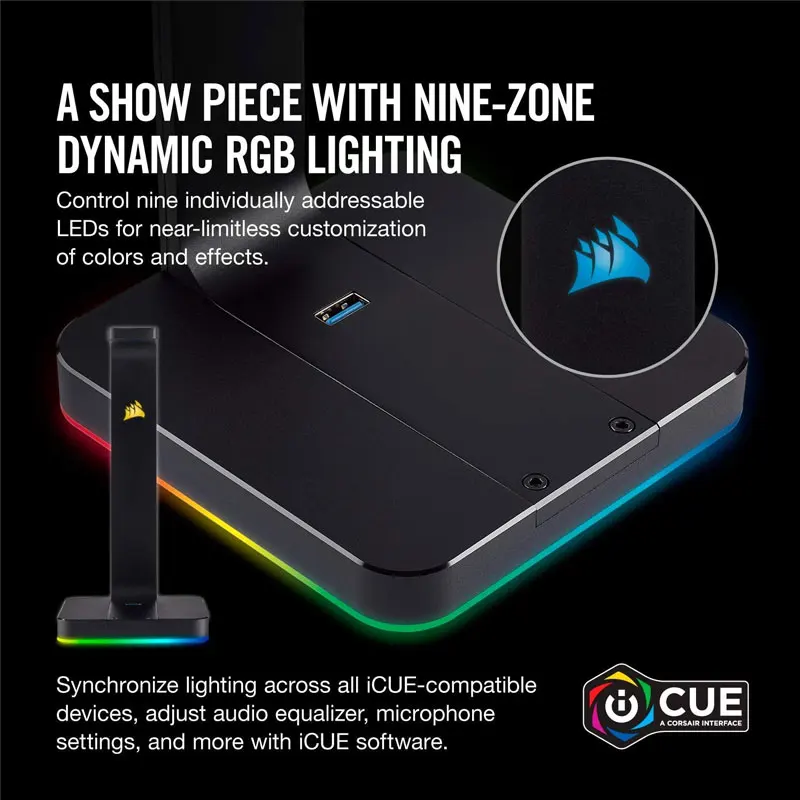 Высококачественная подставка для гарнитуры Corsair ST100 RGB с объемным звуком 7 1-3 5 мм и