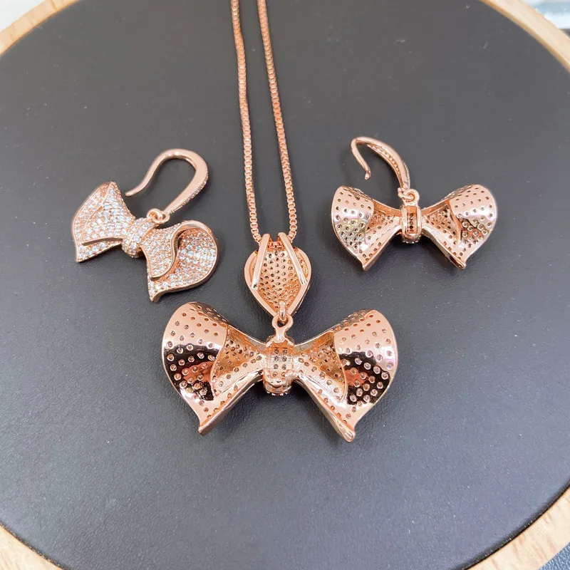 

Vanifin Fashion Jewelry Loveliness Bowknot Full Micro Pave Necklace with Earrings for Wedding Anniversary Engagement Best Gifts