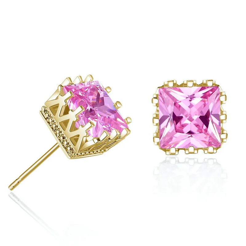 Милые женские маленькие квадратные серьги-гвоздики элегантные розовые и белые