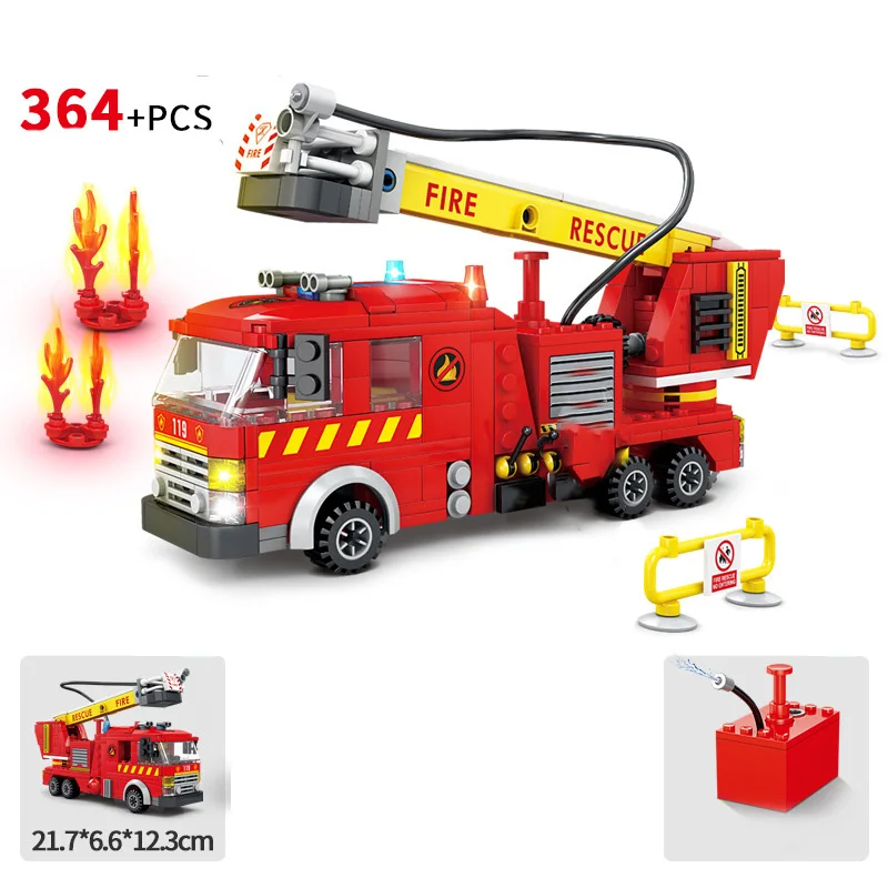 

City Fire Fighting Series Fire Ladder Rescue Vehicle Simulate Water Spray Building Blocks Christmas New Year Toys