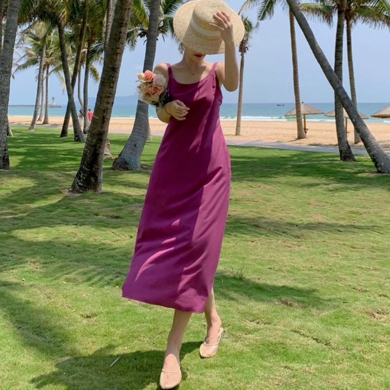 

Fashion Summer Loose Long Sundress Ladies Sexy Strapless Sleeveless Backless Vacation Clothes Casual Robe Holiday Beach Dress