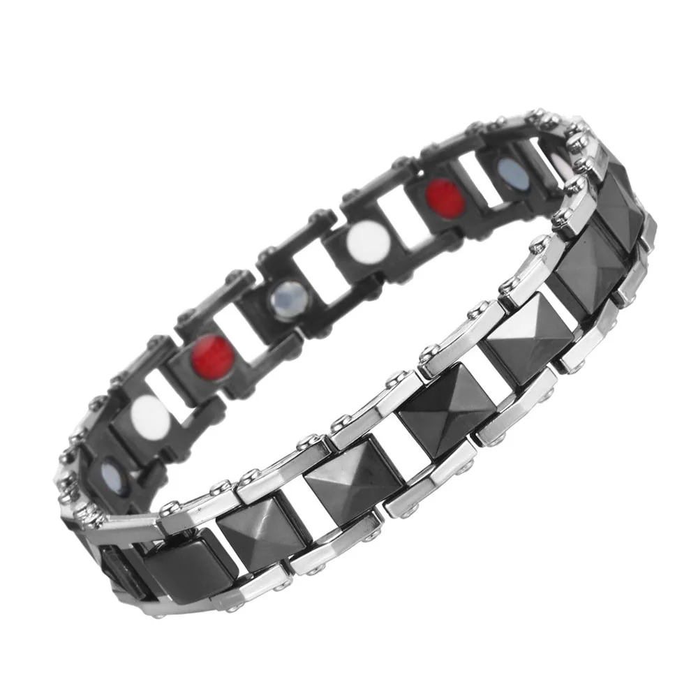silver balck Fashion energy magnetic bracelet for men copper chain link bracelet health germanium Negative Ion Far Infrared bracelet jewelry - Окраска металла: silver balck