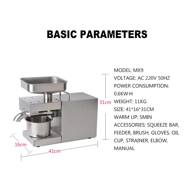 Automatic Household Business Stainless Squeezing Machine Screw Cold Oil Press Sunflower Seeds Peanut Olive Extraction Equipment |
