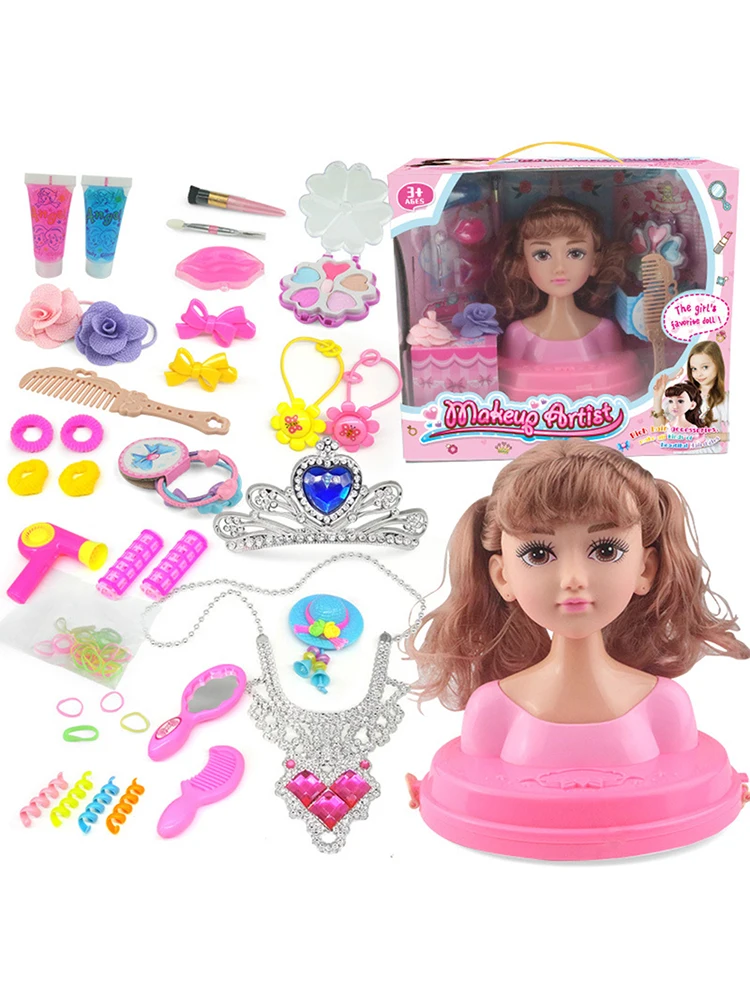 

Dolls Styling Head Makeup Comb Hair Toy Doll Set Pretend Play Princess Dressing Play Toys For Little Girls Makeup Learning