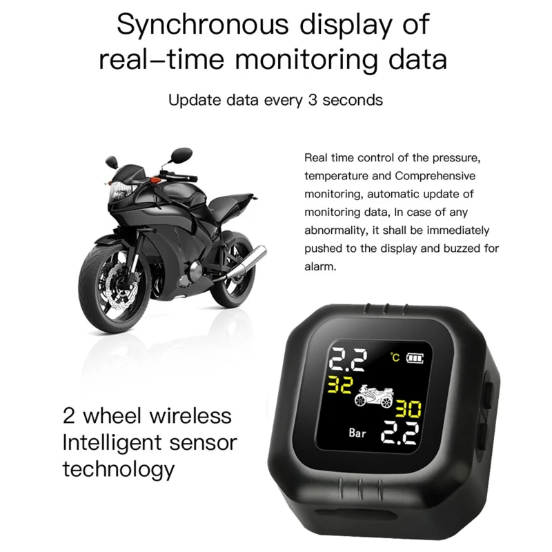

High-precision Wireless Motorcycle Tire Pressure Monitoring System Waterproof Cordless High Accurancy Real-time Pressure Detecti