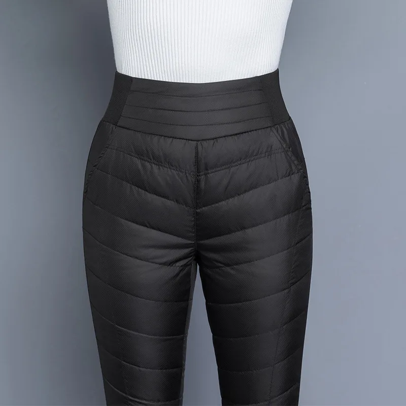 

elastic Down pants for women white duck down wear high waisted slim and pencil pants large cotton pants