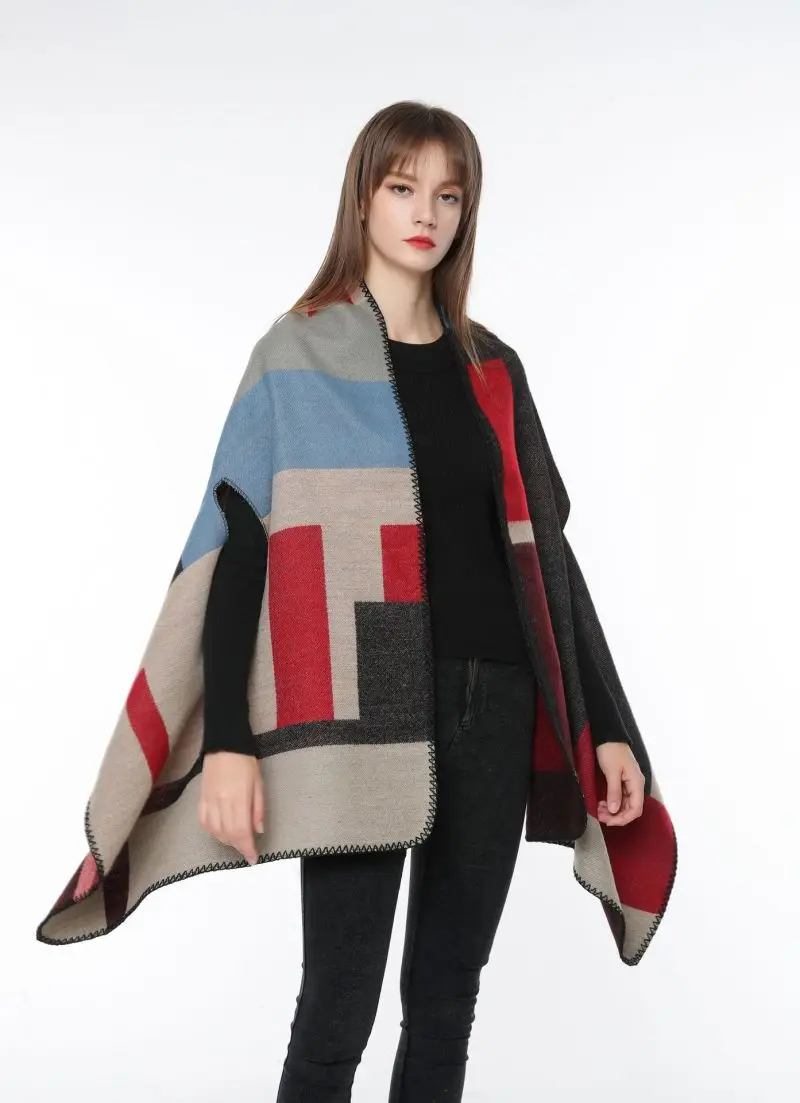 Женское пончо накидка Элегантная стильная шаль обертка свитер двустороннее